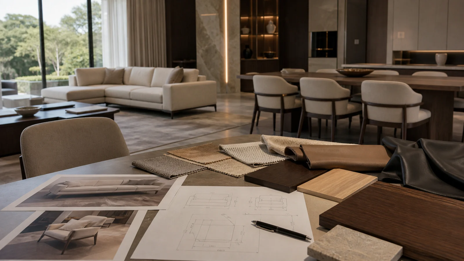 Custom sofa and dining furniture development with reference image and material samples
