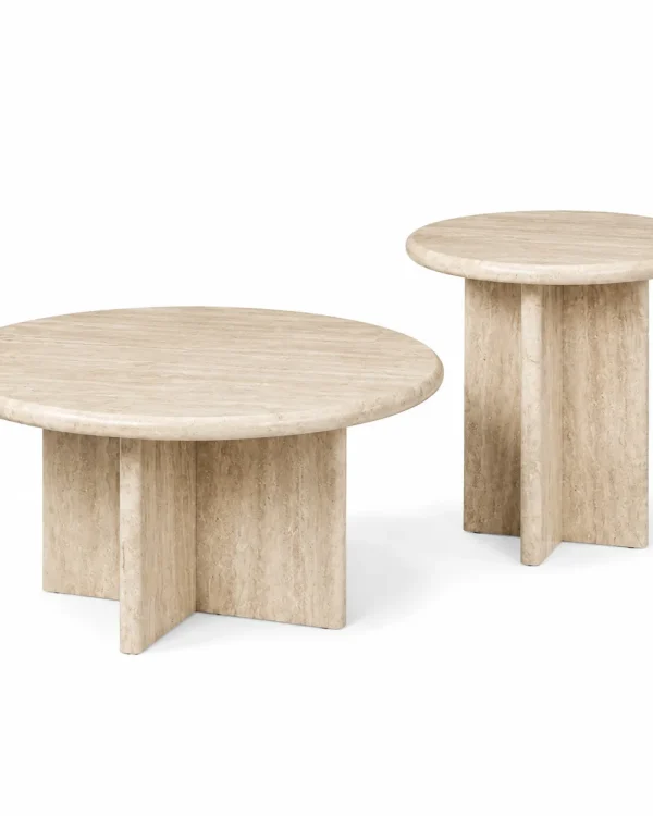 Round Travertine Coffee Table Set