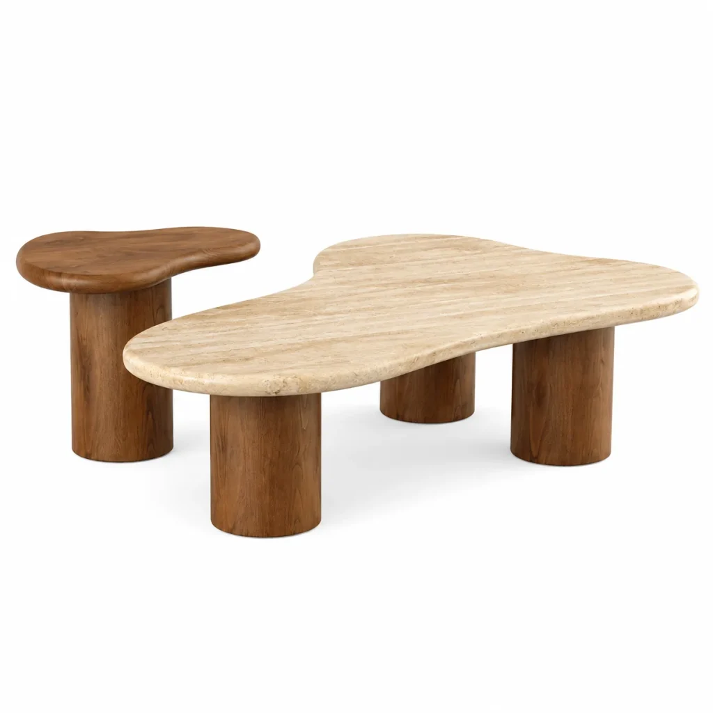 Sculptural Wood And Stone Coffee Table