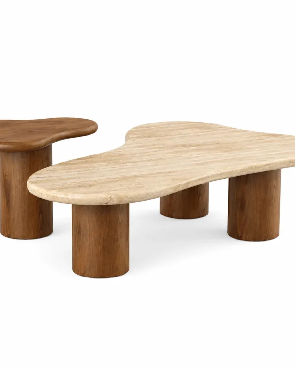 Sculptural Wood And Stone Coffee Table