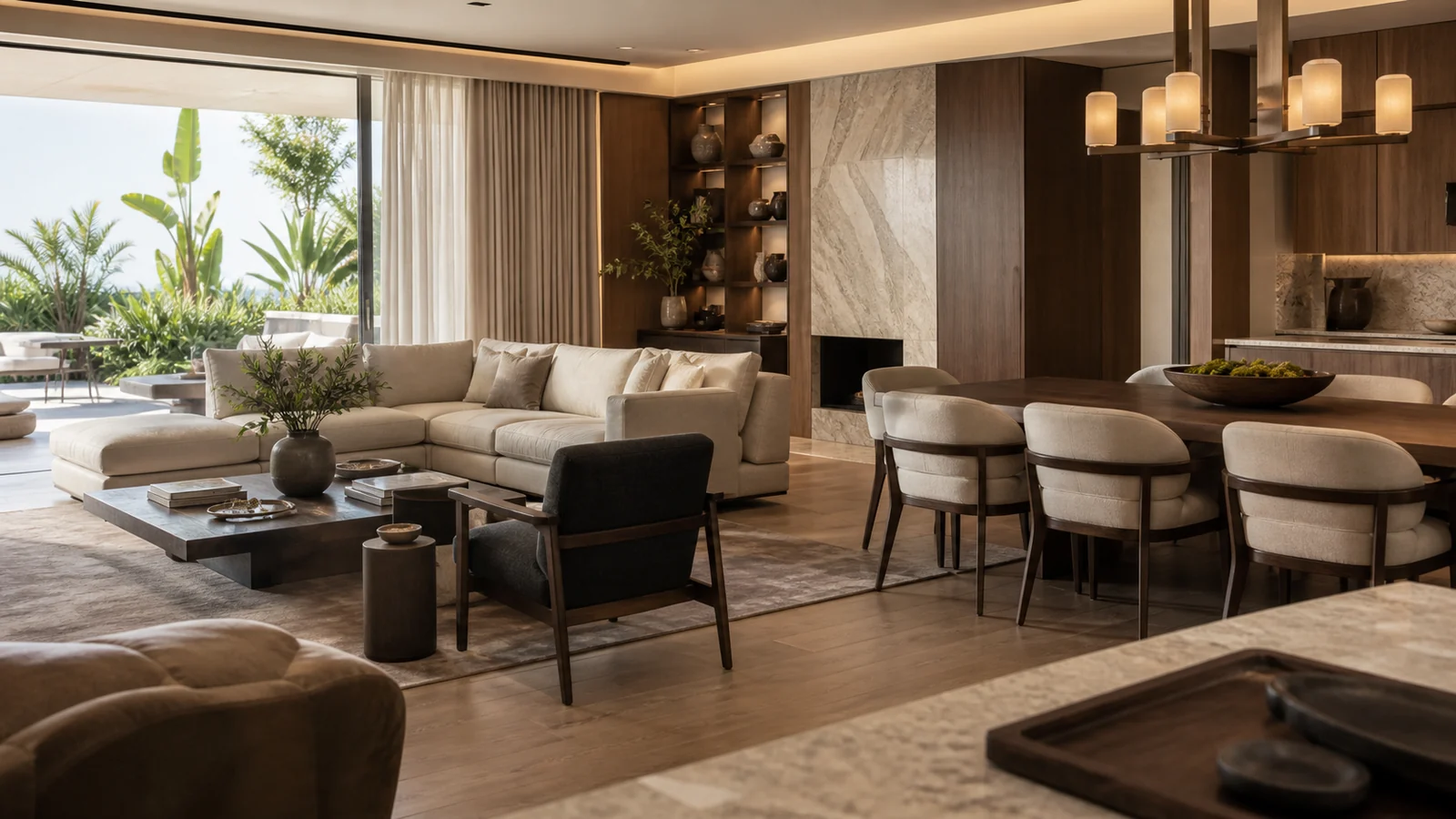 Luxury villa interior with coordinated whole-home custom furniture planning