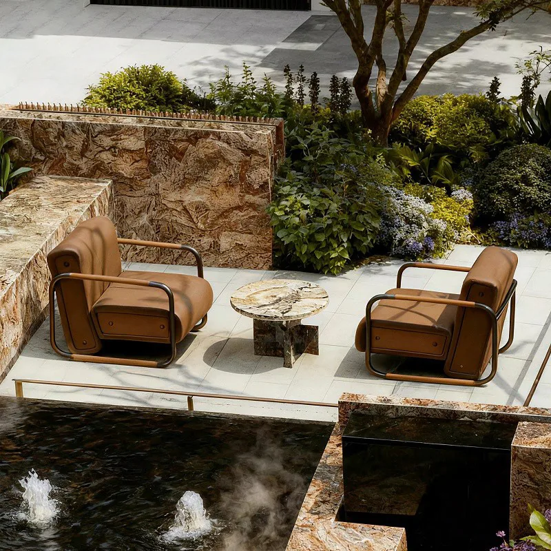 Leather Outdoor Lounge Chair Set