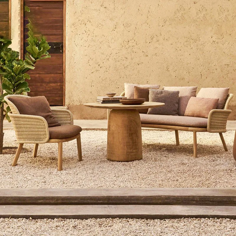 Teak And Woven Outdoor Lounge Set