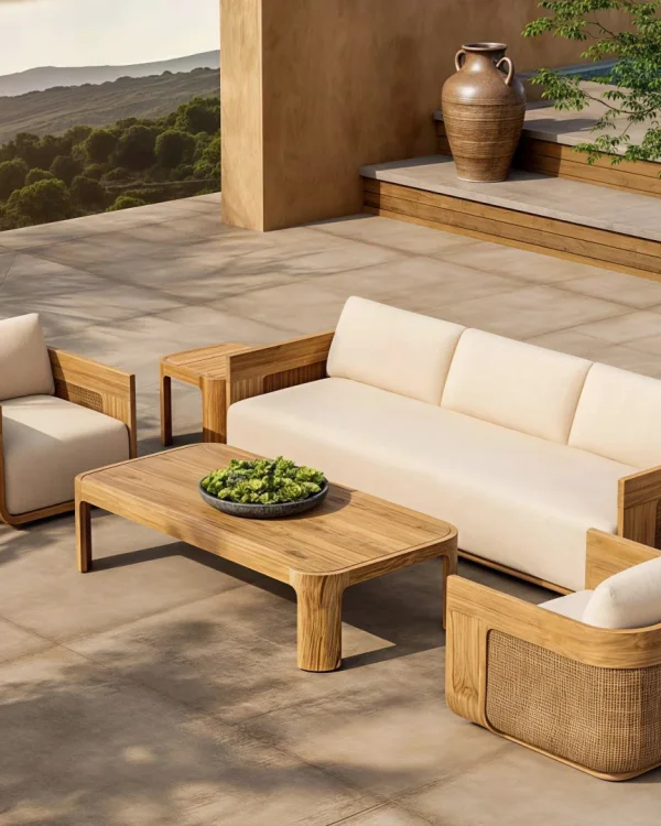 Teak And Rattan Outdoor Sofa Set
